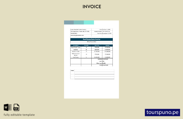 listo para imprimir plantilla de factura de venta de bienes raíces